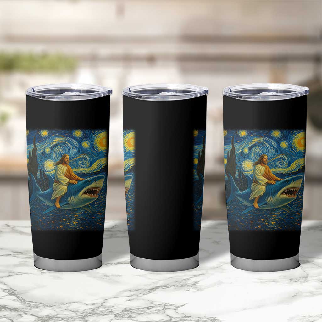 Jesus Shark Stary Night Tumbler Cup Artist Van Gogh Christian