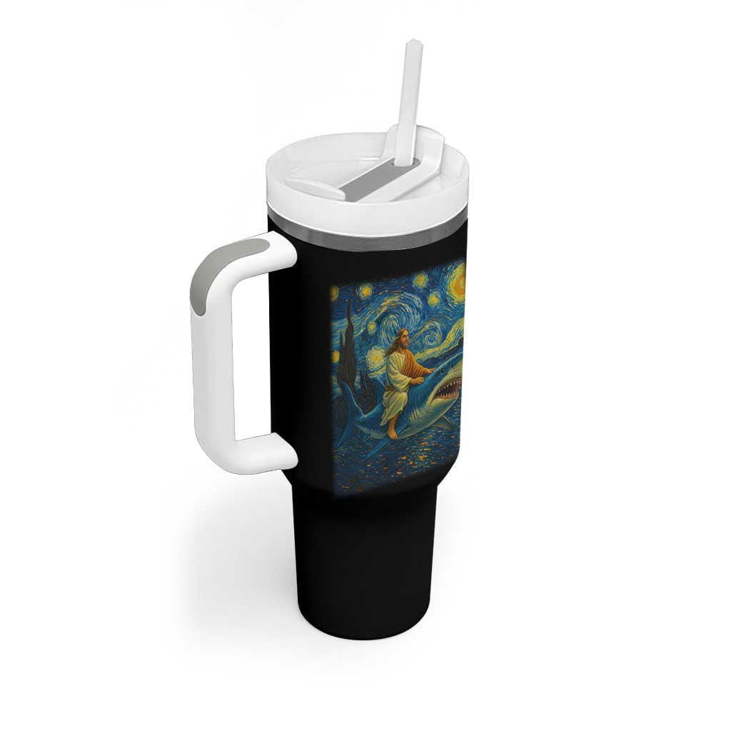 Jesus Shark Stary Night Tumbler With Handle Artist Van Gogh Christian