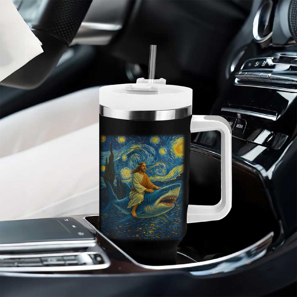 Jesus Shark Stary Night Tumbler With Handle Artist Van Gogh Christian