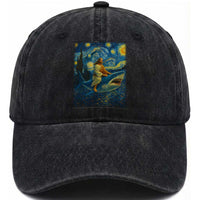 Jesus Shark Stary Night Washed Cotton Baseball Cap Artist Van Gogh Christian