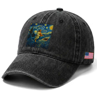 Jesus Shark Stary Night Washed Cotton Baseball Cap Artist Van Gogh Christian
