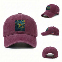 Jesus Shark Stary Night Washed Cotton Baseball Cap Artist Van Gogh Christian
