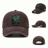 Jesus Shark Stary Night Washed Cotton Baseball Cap Artist Van Gogh Christian