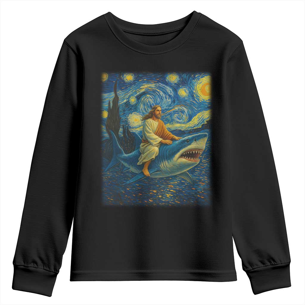 Jesus Shark Stary Night Youth Sweatshirt Artist Van Gogh Christian - Wonder Print Shop