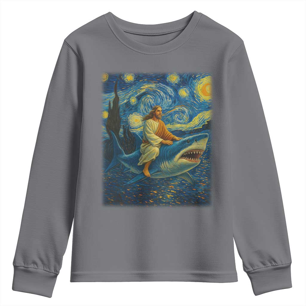 Jesus Shark Stary Night Youth Sweatshirt Artist Van Gogh Christian - Wonder Print Shop