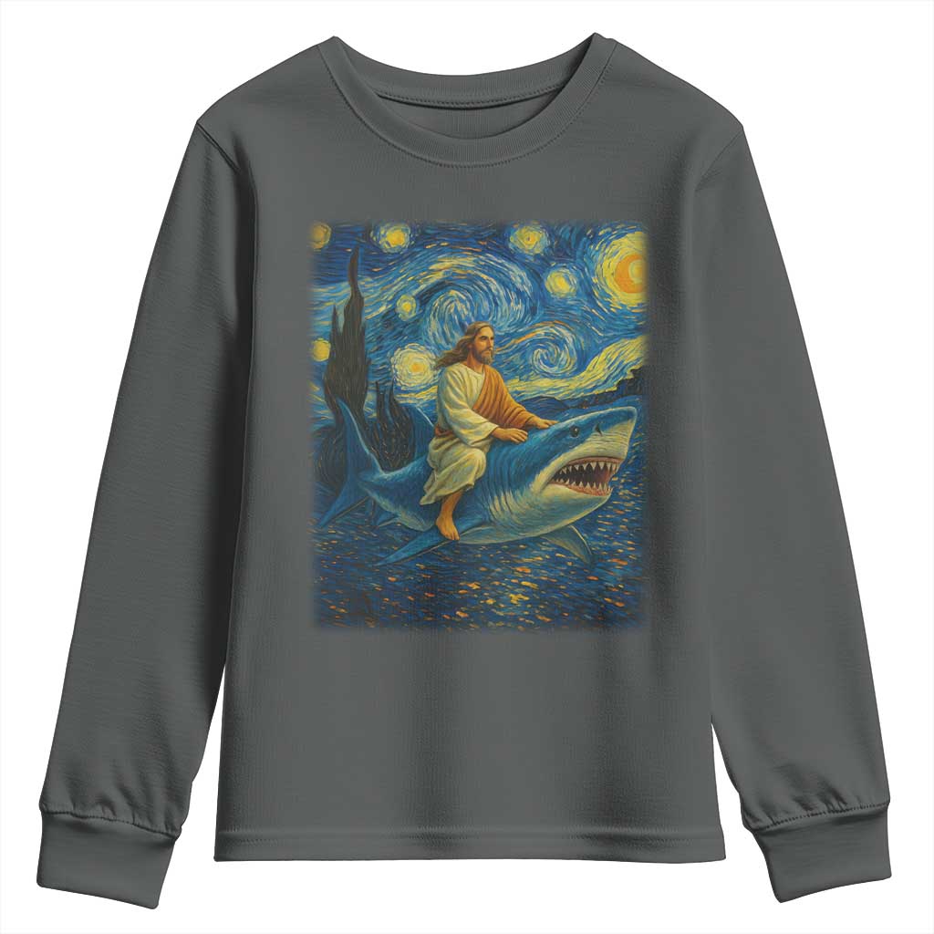 Jesus Shark Stary Night Youth Sweatshirt Artist Van Gogh Christian - Wonder Print Shop