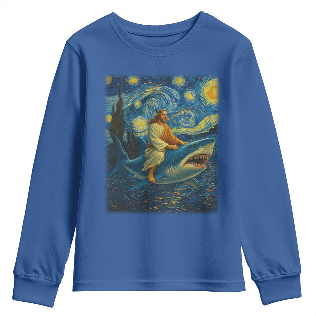 Jesus Shark Stary Night Youth Sweatshirt Artist Van Gogh Christian - Wonder Print Shop