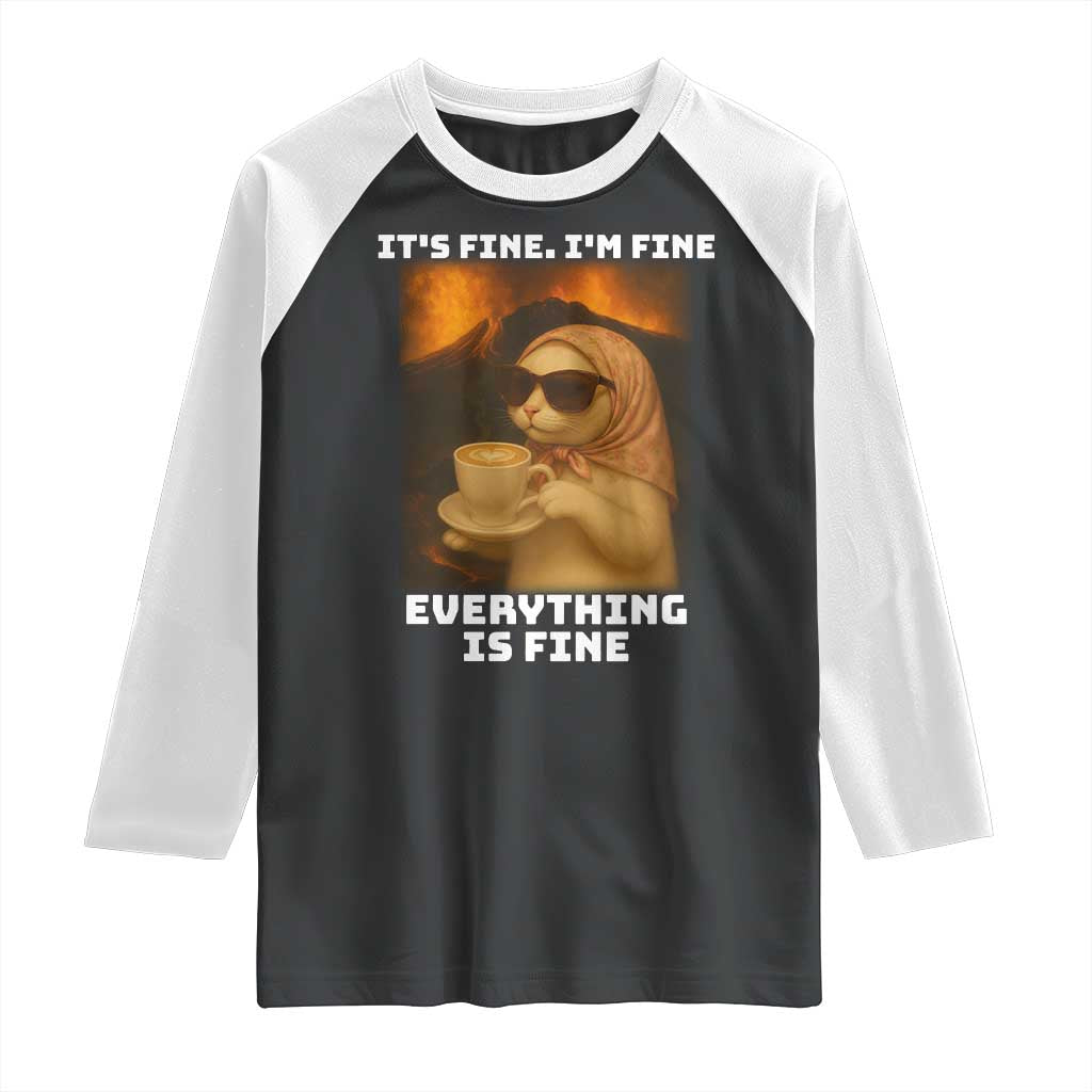Funny Cat Meme Raglan Shirt It Is Fine I Am Fine Every Thing Is Fine - Wonder Print Shop