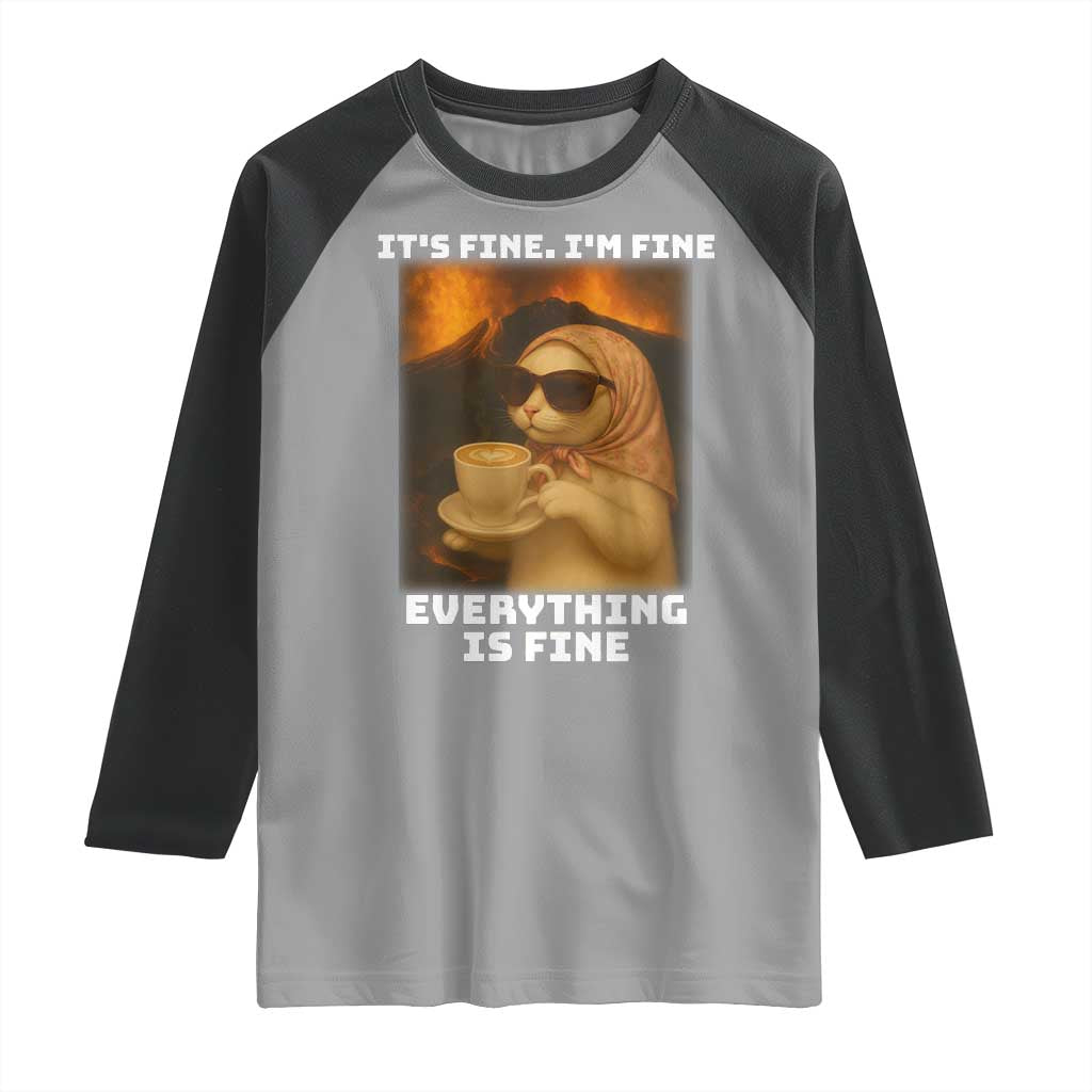 Funny Cat Meme Raglan Shirt It Is Fine I Am Fine Every Thing Is Fine - Wonder Print Shop