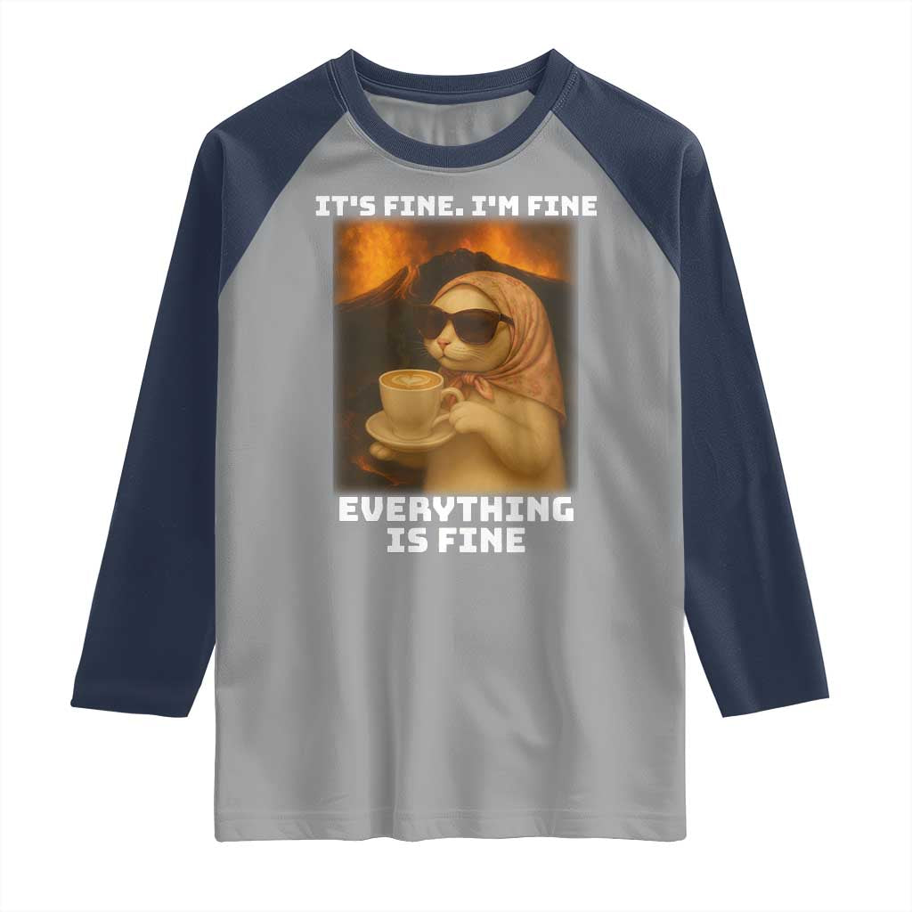 Funny Cat Meme Raglan Shirt It Is Fine I Am Fine Every Thing Is Fine - Wonder Print Shop