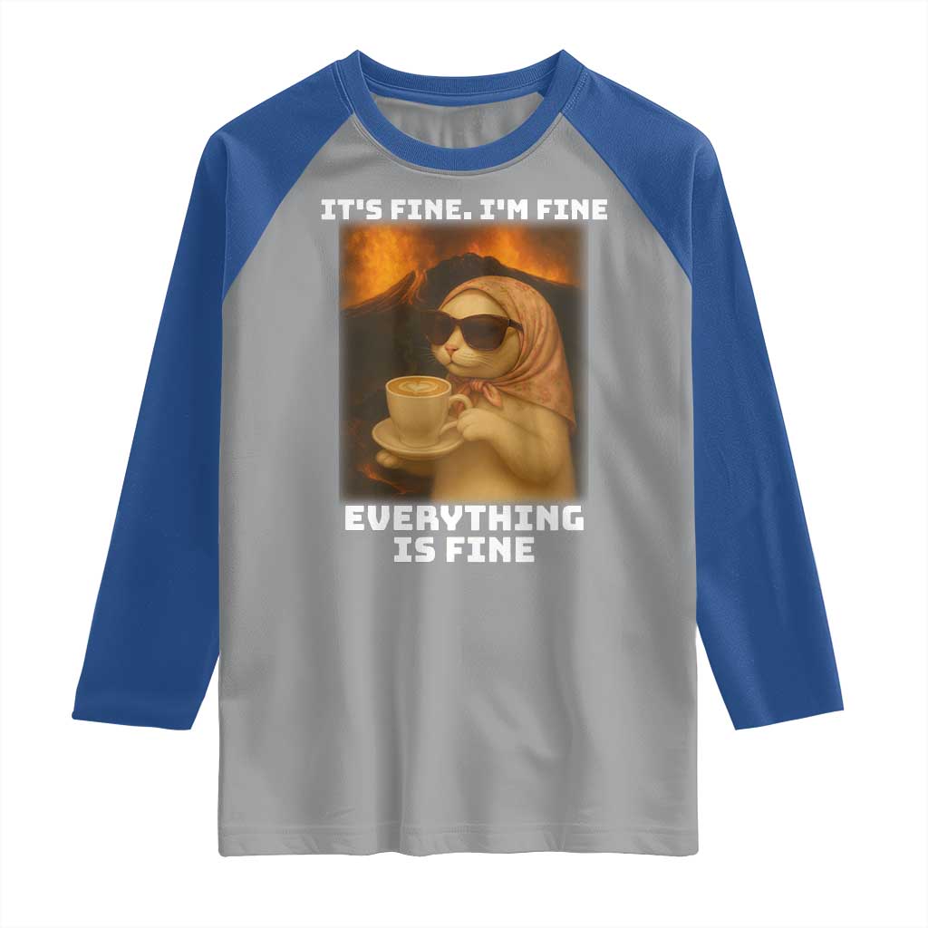 Funny Cat Meme Raglan Shirt It Is Fine I Am Fine Every Thing Is Fine - Wonder Print Shop