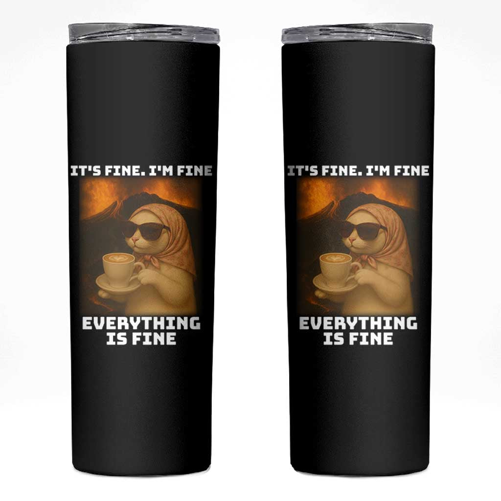 Funny Cat Meme Skinny Tumbler It Is Fine I Am Fine Every Thing Is Fine - Wonder Print Shop