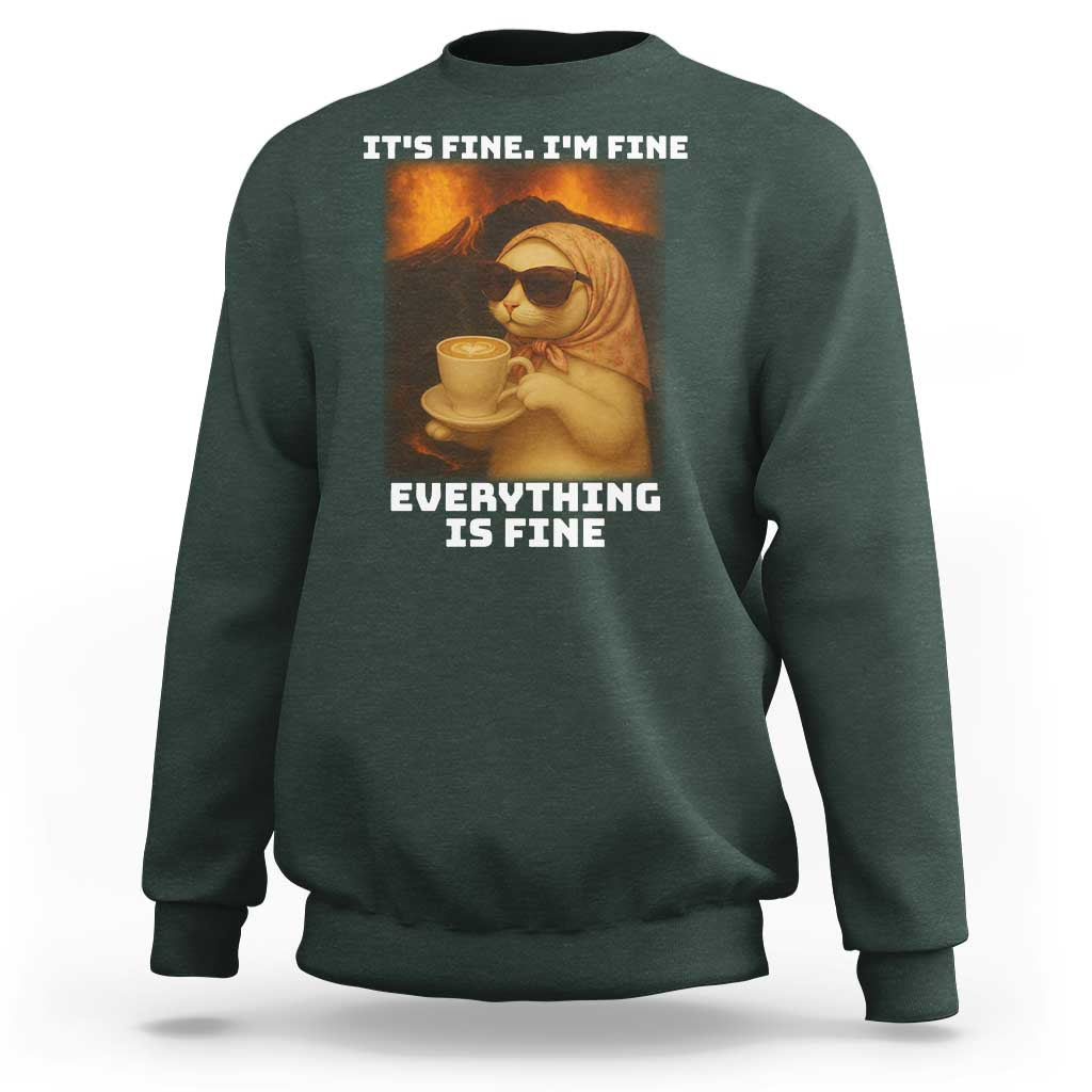 Funny Cat Meme Sweatshirt It Is Fine I Am Fine Every Thing Is Fine - Wonder Print Shop