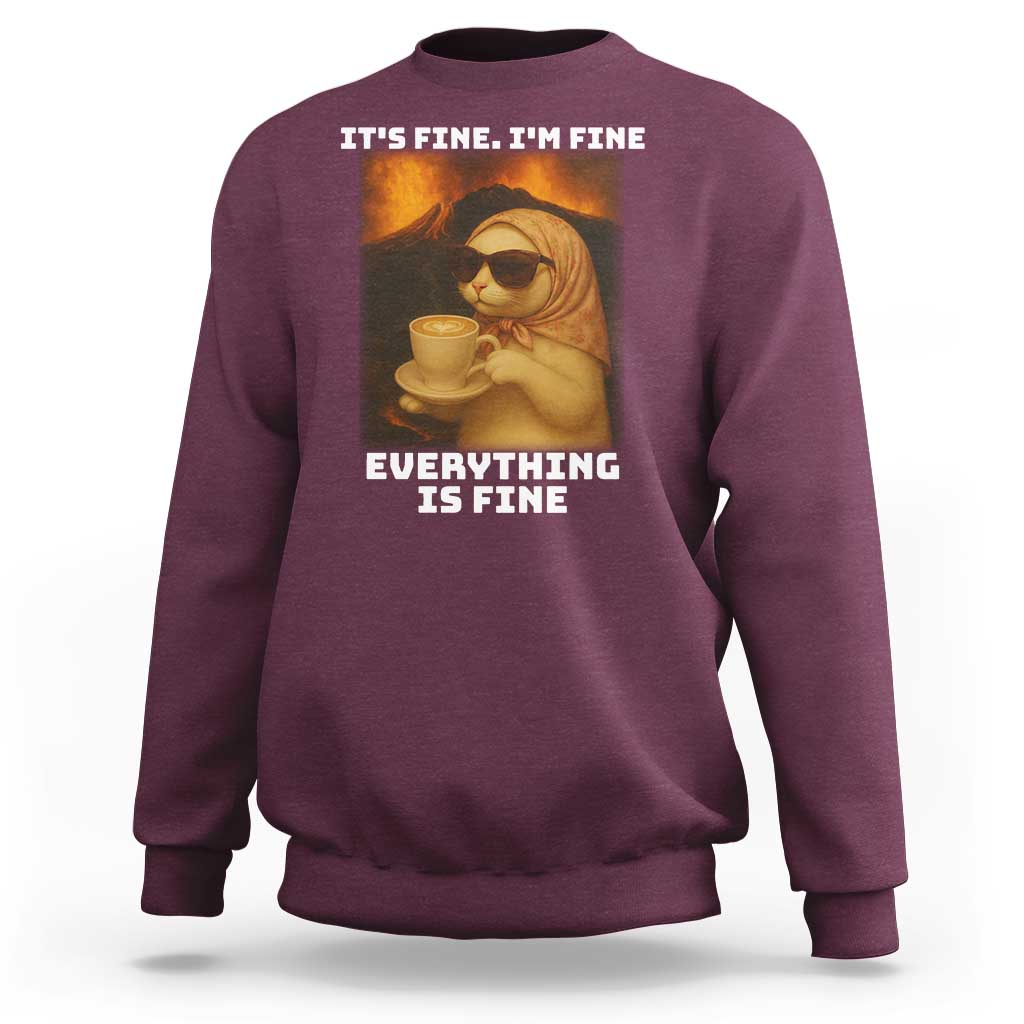 Funny Cat Meme Sweatshirt It Is Fine I Am Fine Every Thing Is Fine - Wonder Print Shop