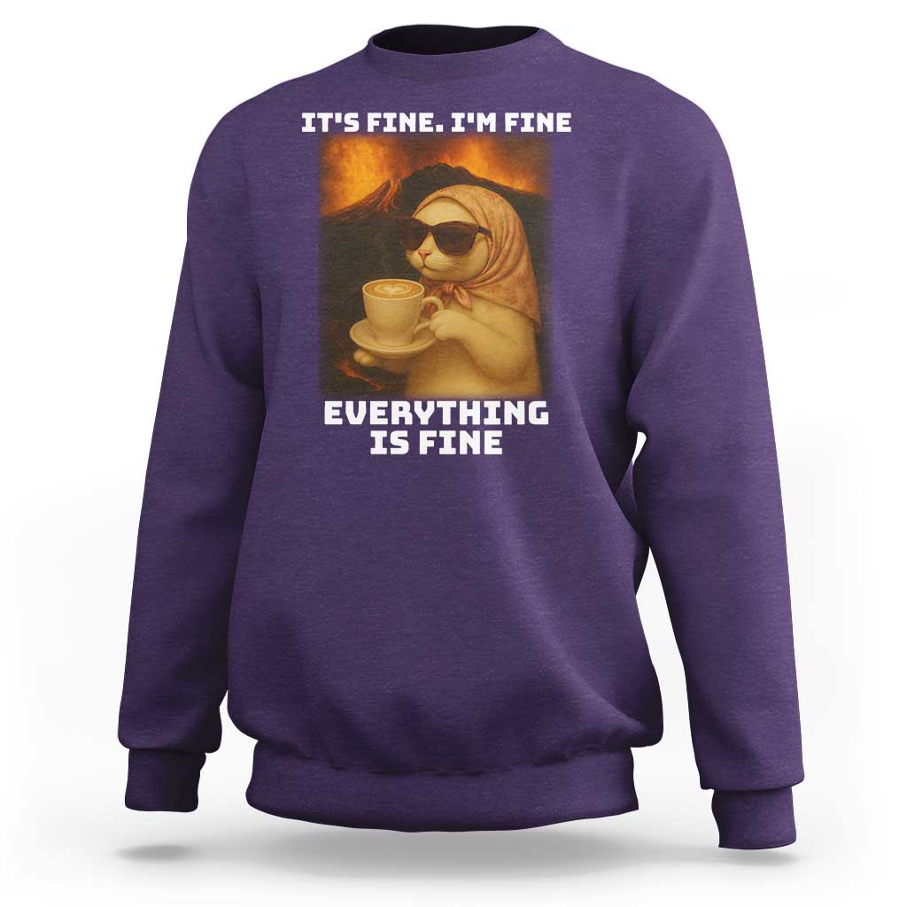 Funny Cat Meme Sweatshirt It Is Fine I Am Fine Every Thing Is Fine - Wonder Print Shop