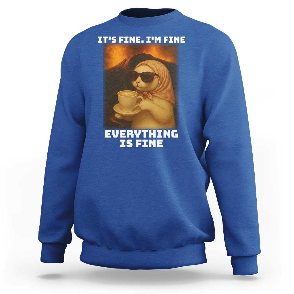 Funny Cat Meme Sweatshirt It Is Fine I Am Fine Every Thing Is Fine - Wonder Print Shop