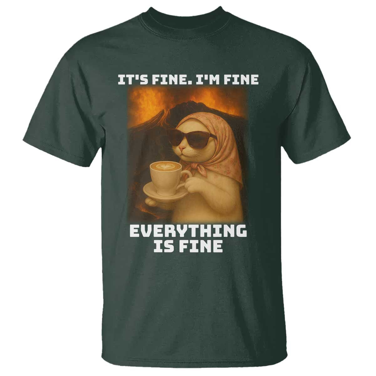 Funny Cat Meme T Shirt It Is Fine I Am Fine Every Thing Is Fine - Wonder Print Shop