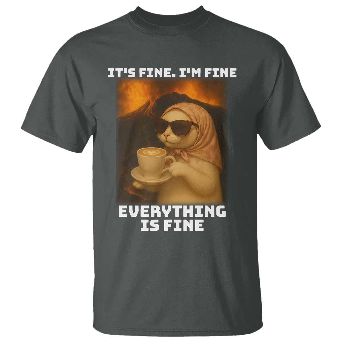 Funny Cat Meme T Shirt It Is Fine I Am Fine Every Thing Is Fine - Wonder Print Shop