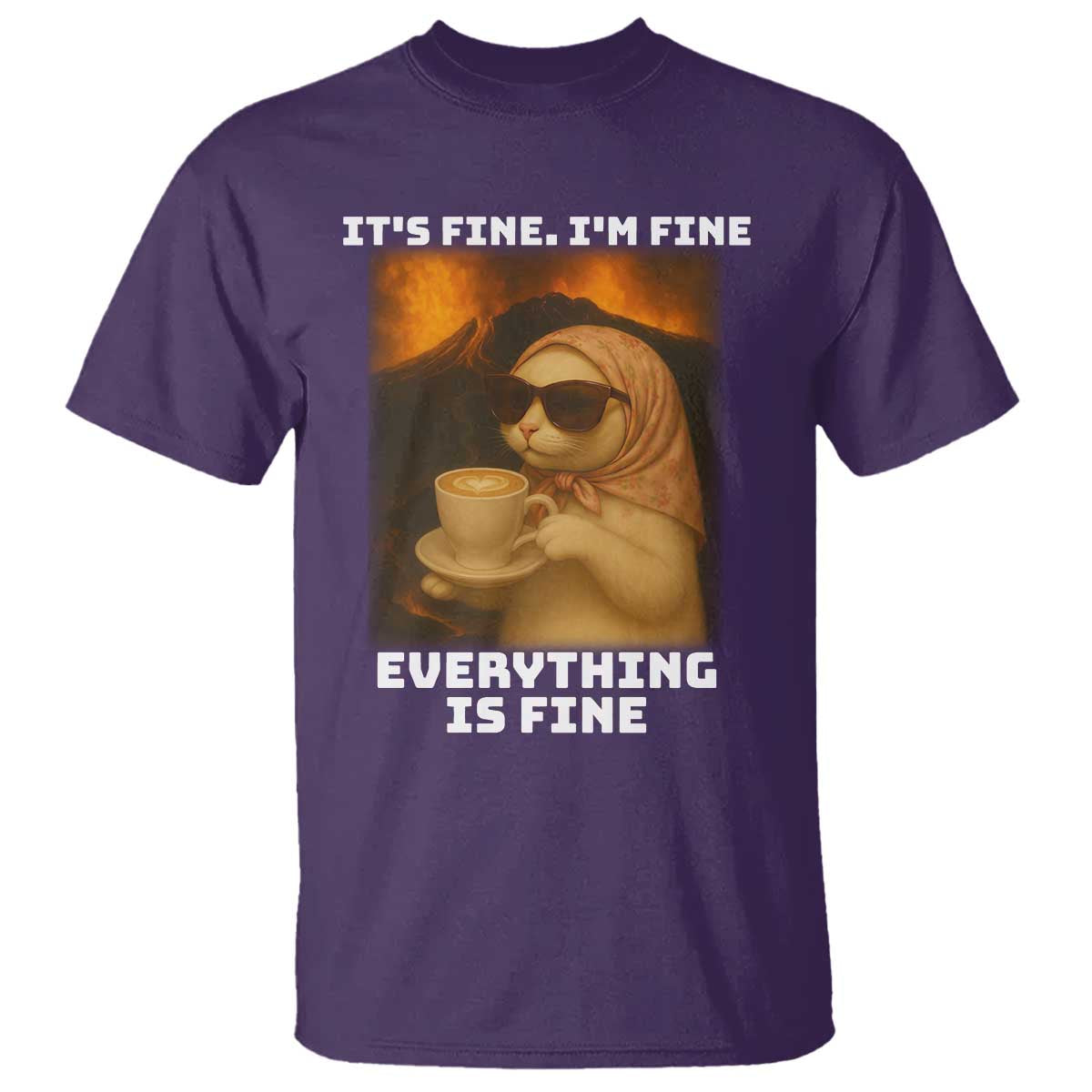 Funny Cat Meme T Shirt It Is Fine I Am Fine Every Thing Is Fine - Wonder Print Shop