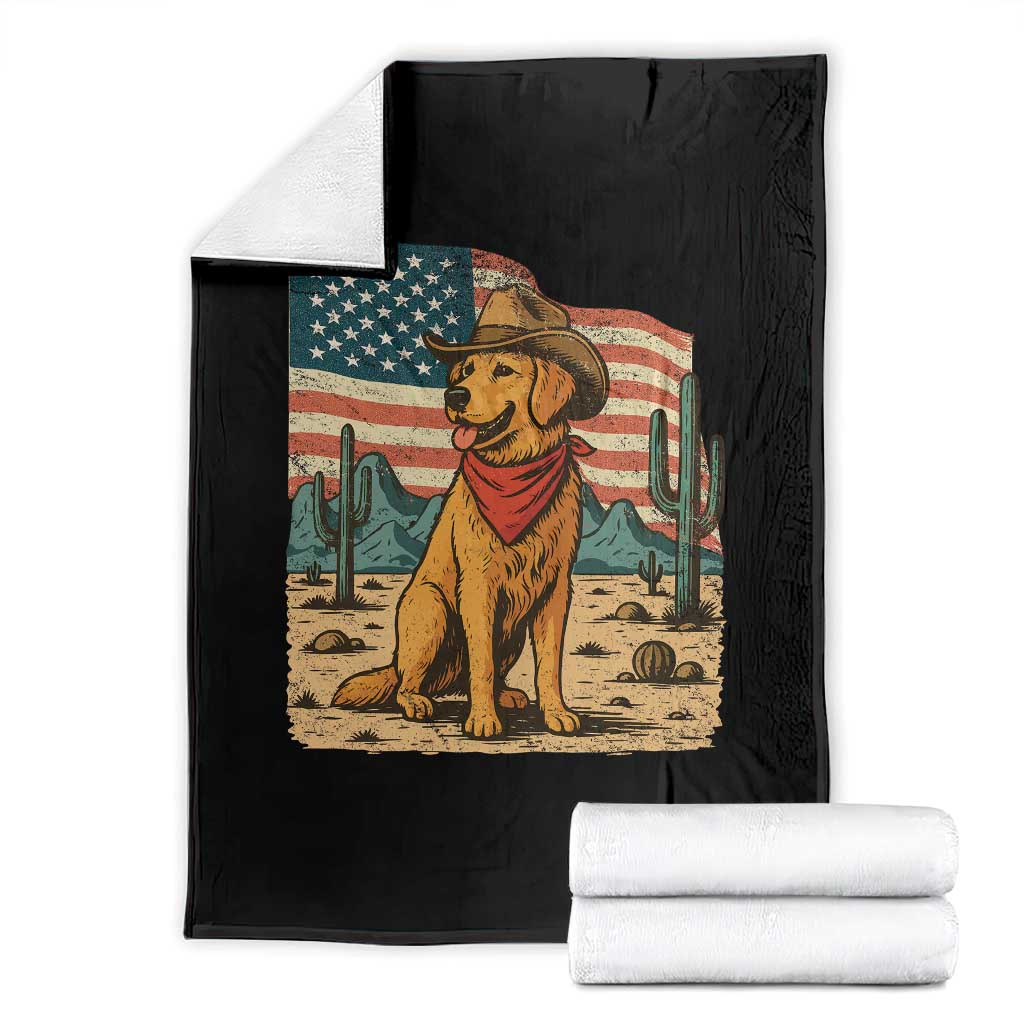 Patriotic Cowboy Dog Throw Blanket American Flag Western Country - Wonder Print Shop