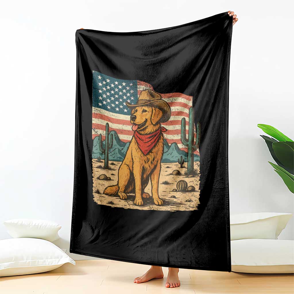 Patriotic Cowboy Dog Throw Blanket American Flag Western Country - Wonder Print Shop