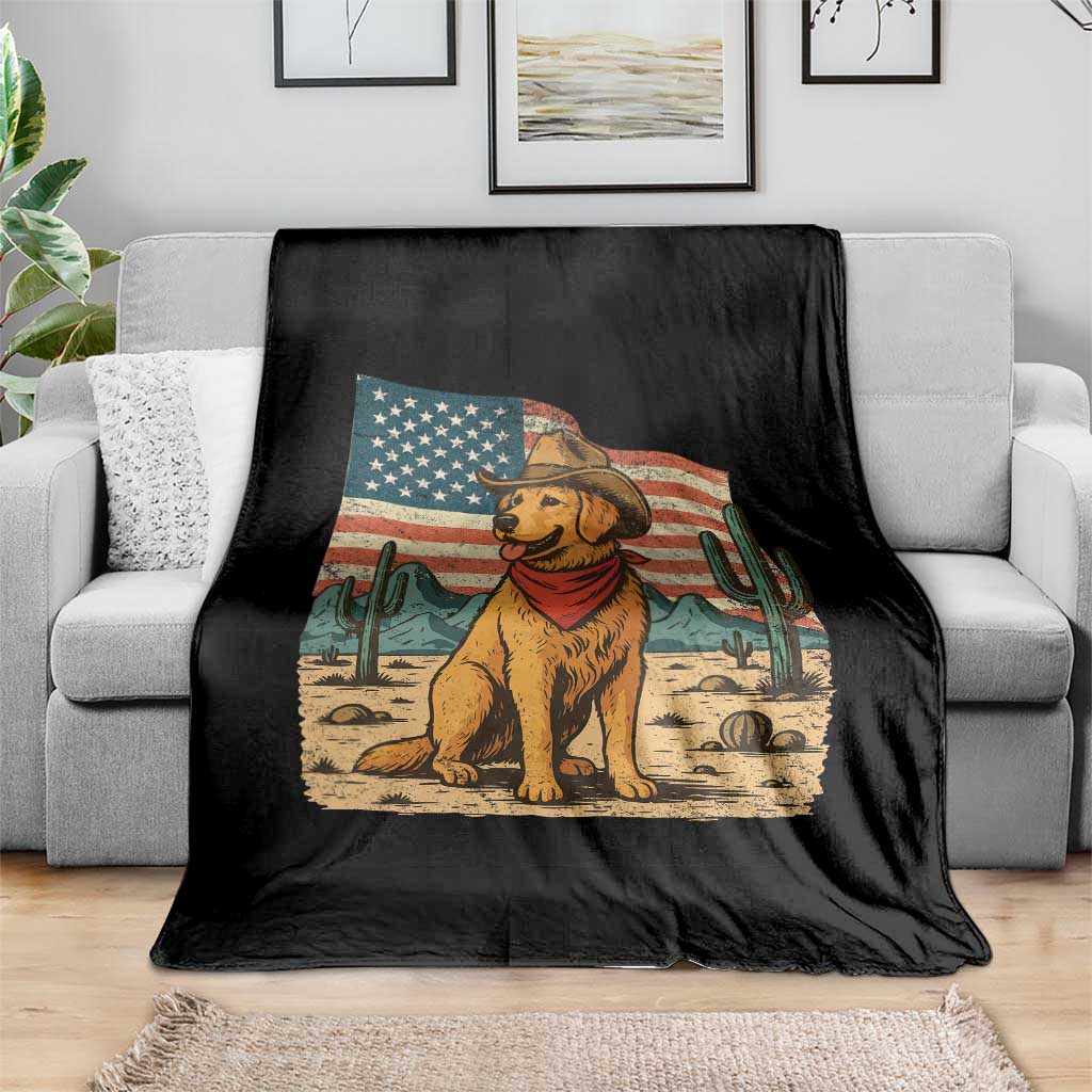 Patriotic Cowboy Dog Throw Blanket American Flag Western Country - Wonder Print Shop