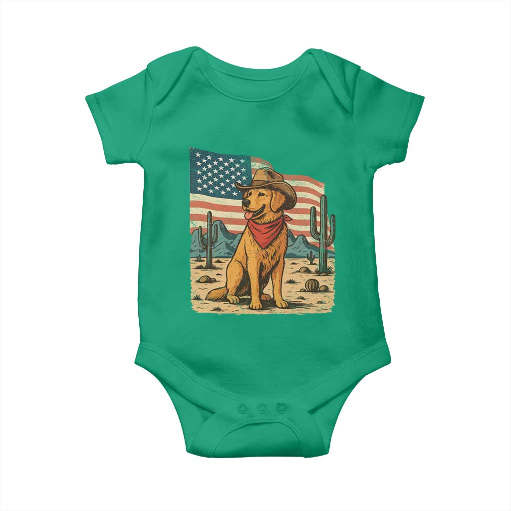 Patriotic Cowboy Dog Baby Onesie American Flag Western Country - Wonder Print Shop