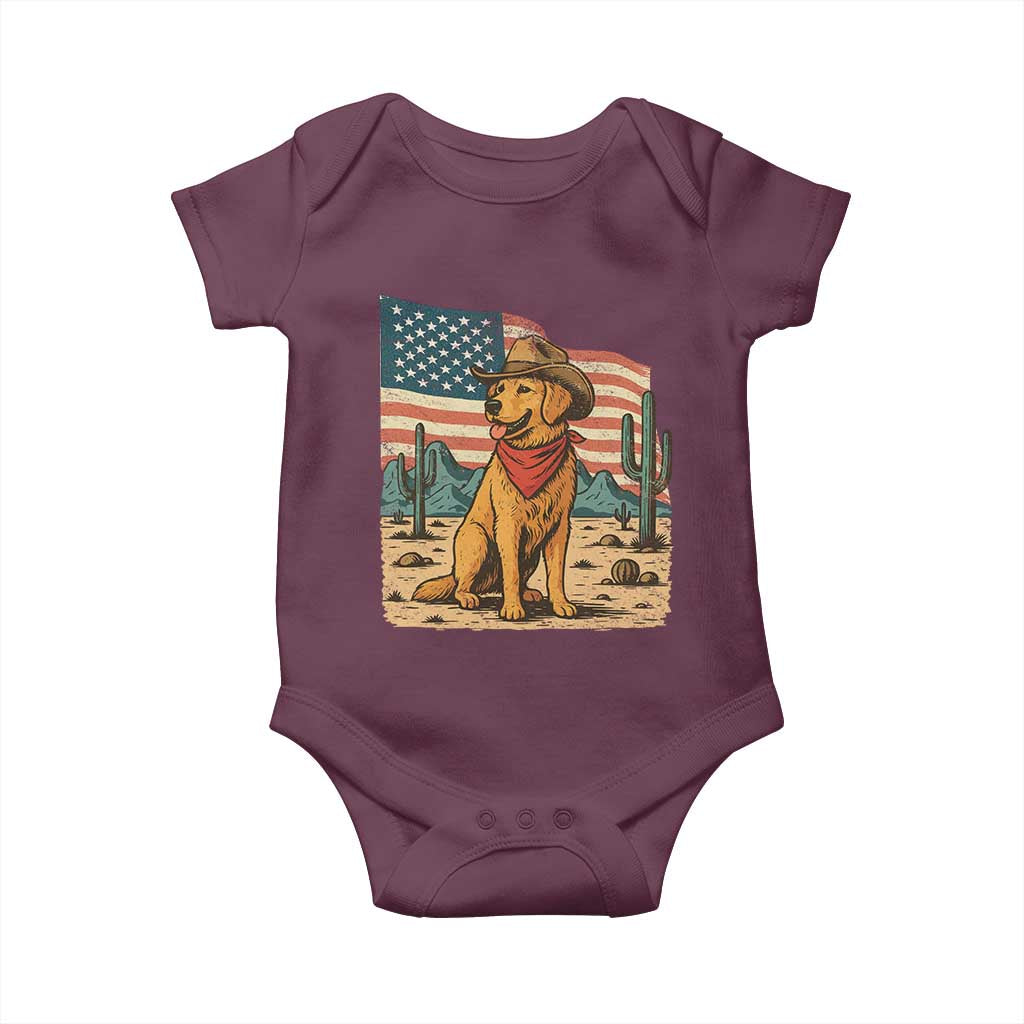 Patriotic Cowboy Dog Baby Onesie American Flag Western Country - Wonder Print Shop