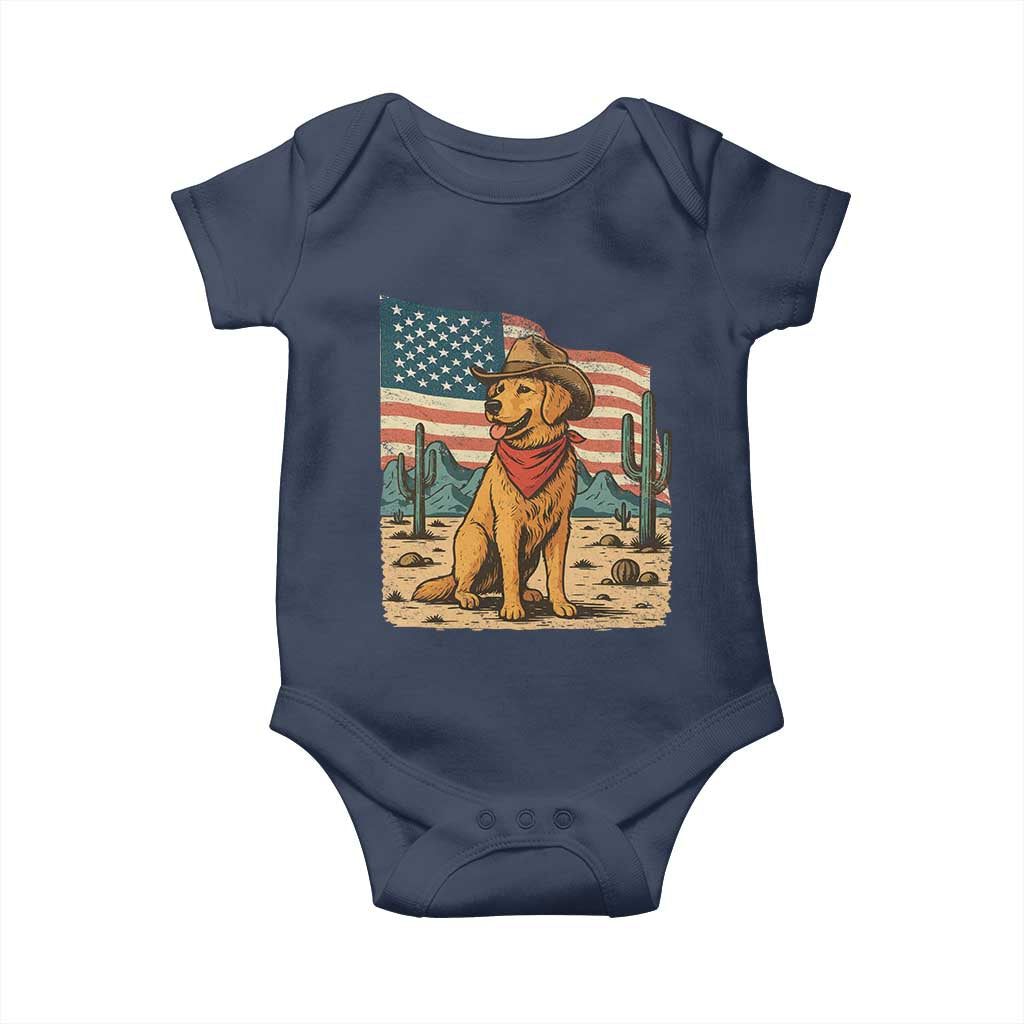 Patriotic Cowboy Dog Baby Onesie American Flag Western Country - Wonder Print Shop