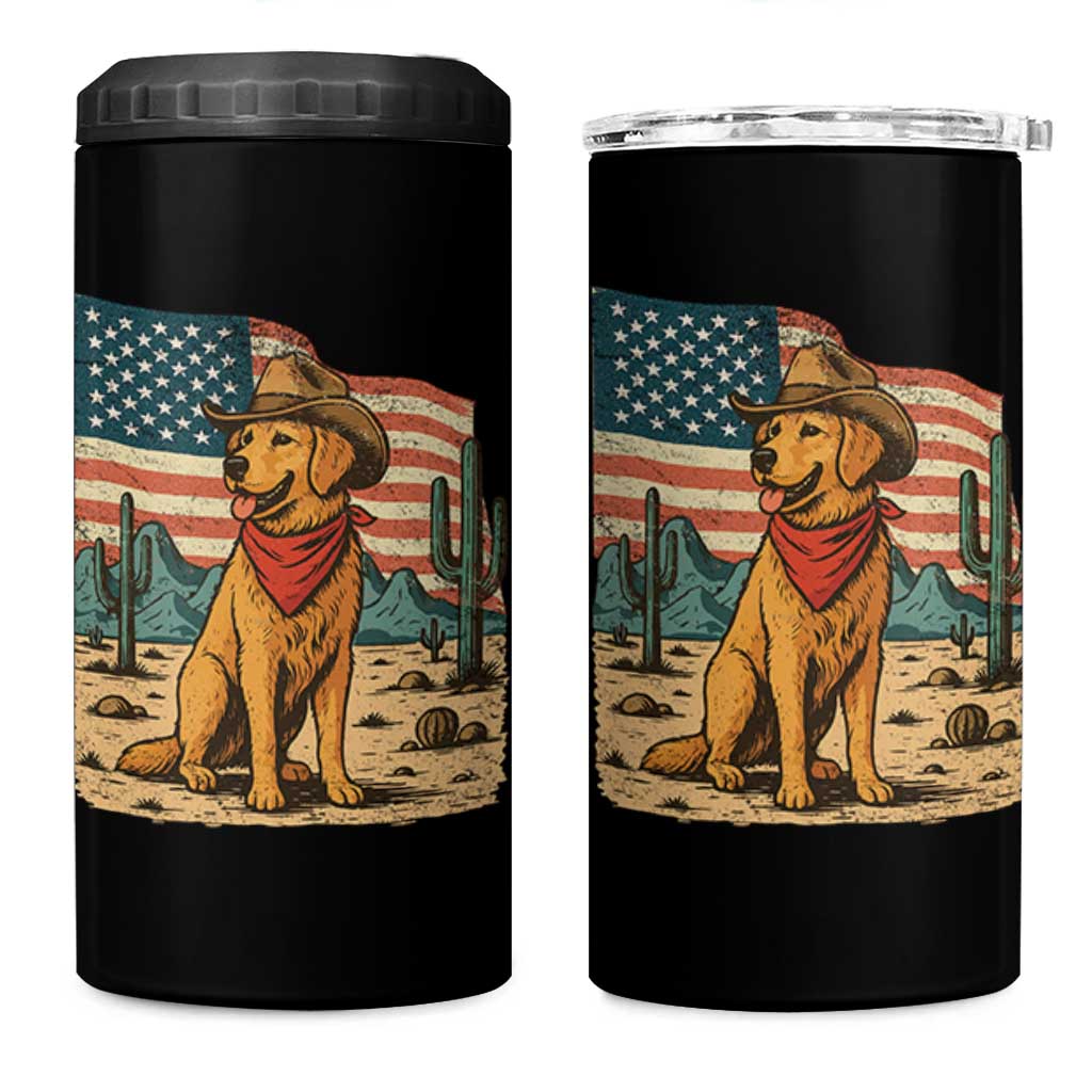 Patriotic Cowboy Dog 4 in 1 Can Cooler Tumbler American Flag Western Country