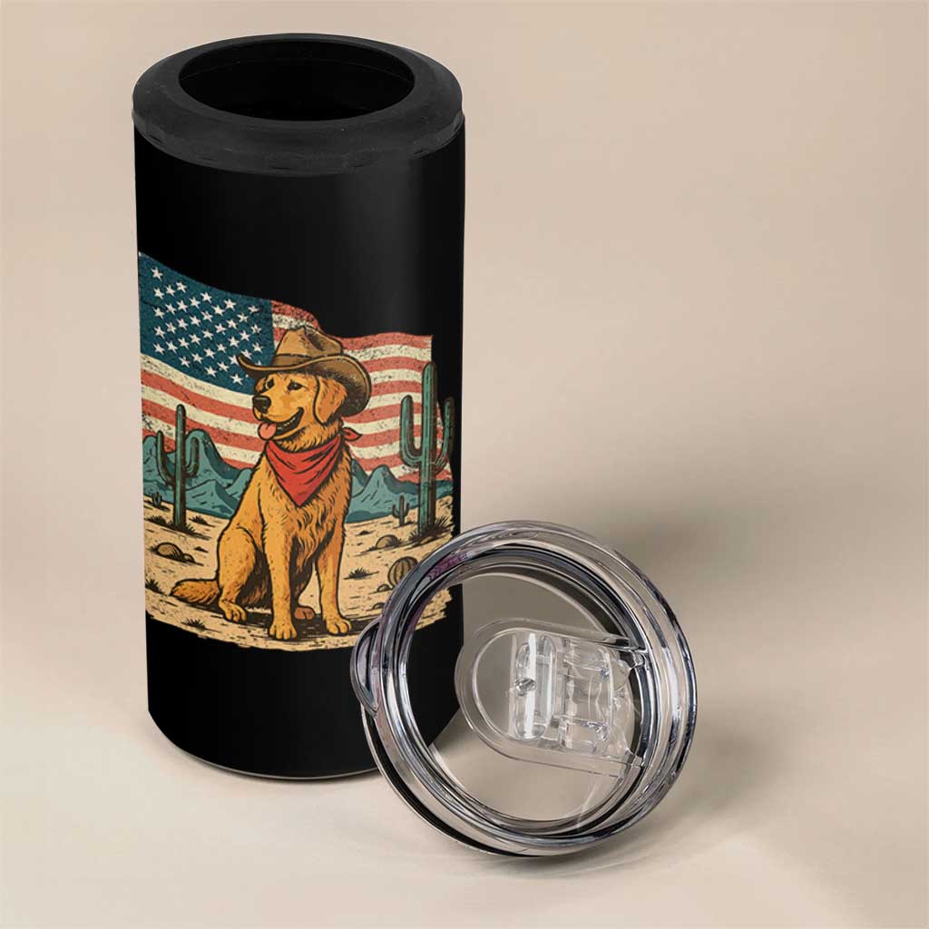 Patriotic Cowboy Dog 4 in 1 Can Cooler Tumbler American Flag Western Country