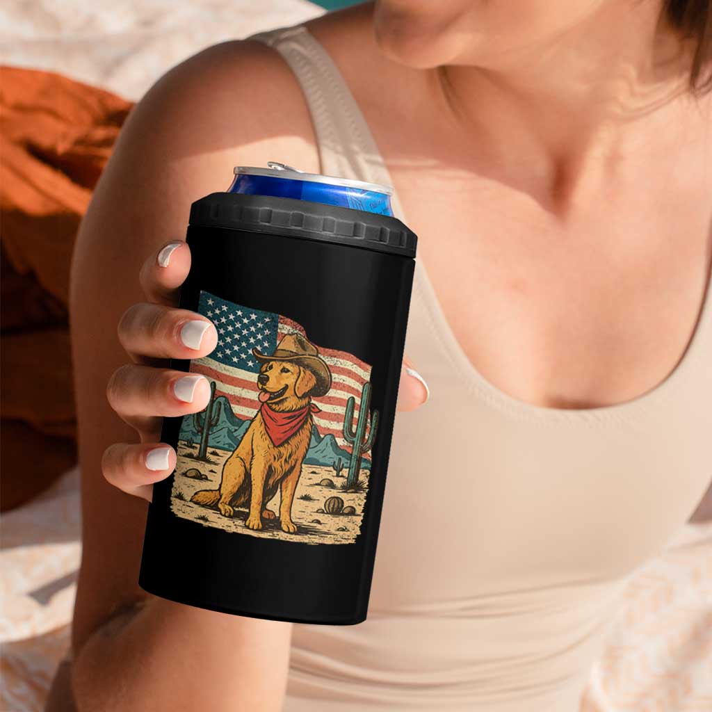 Patriotic Cowboy Dog 4 in 1 Can Cooler Tumbler American Flag Western Country