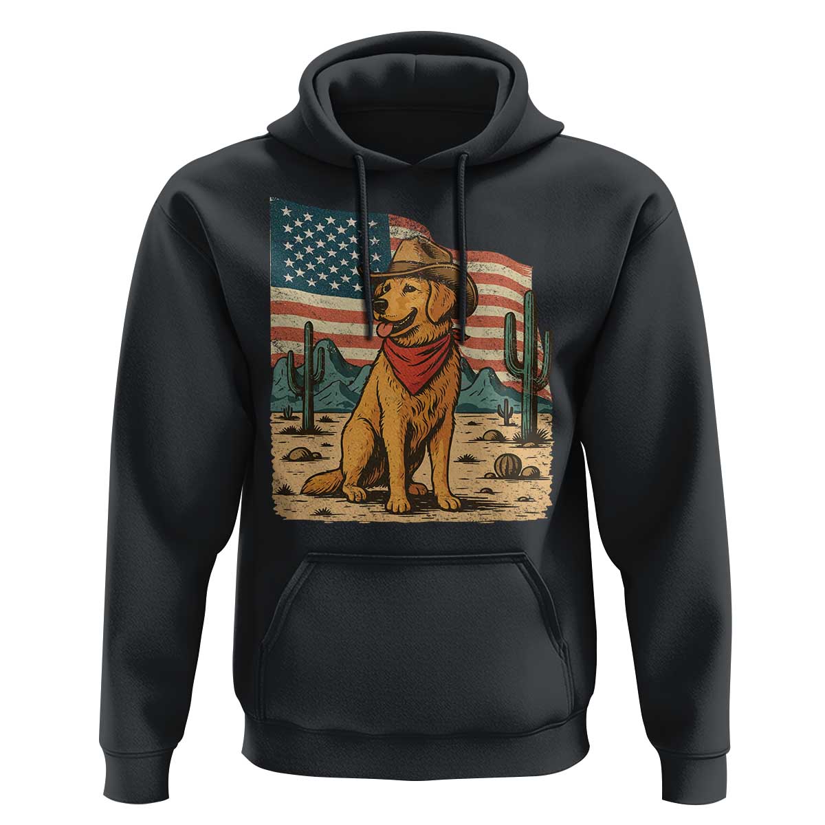Patriotic Cowboy Dog Hoodie American Flag Western Country - Wonder Print Shop