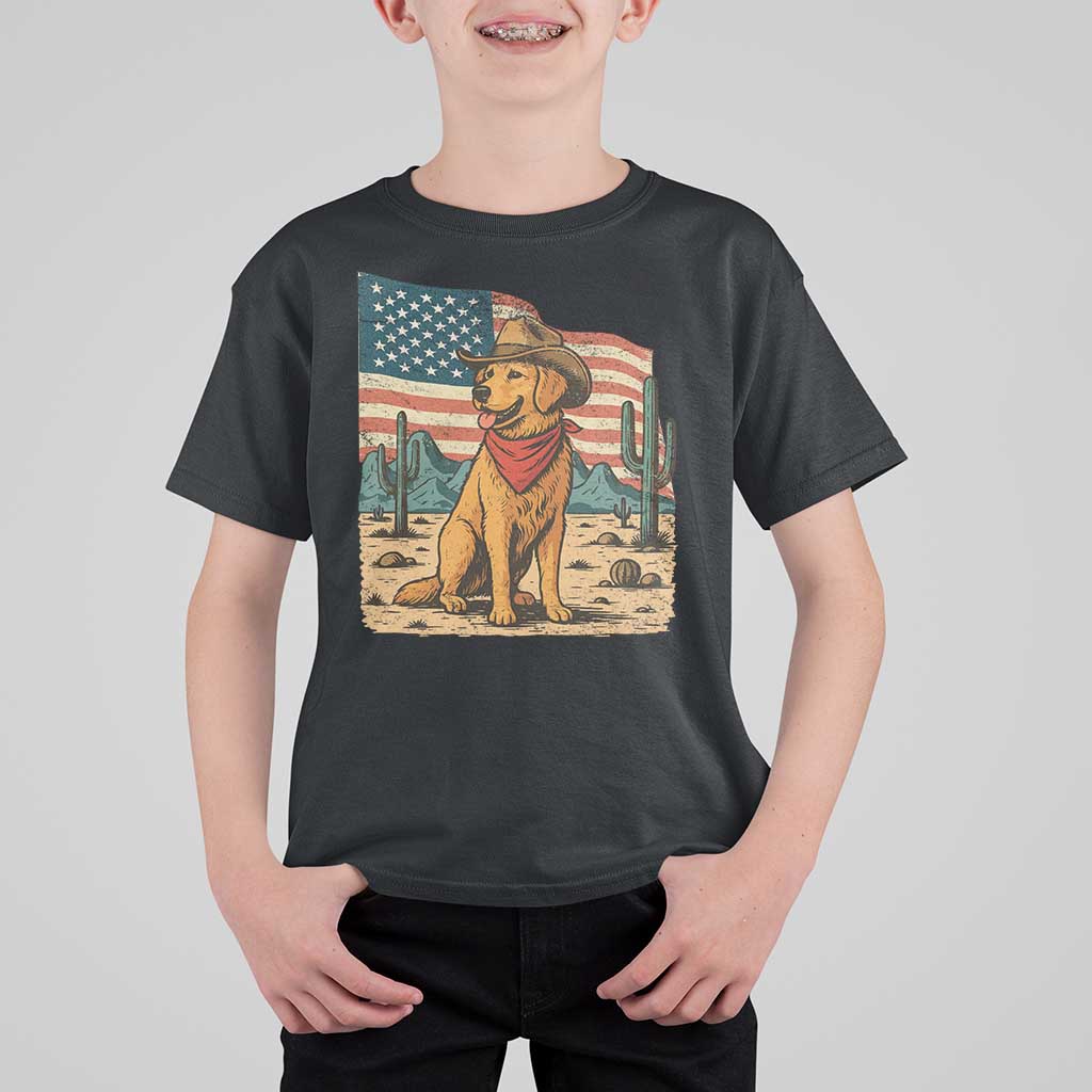 Patriotic Cowboy Dog T Shirt For Kid American Flag Western Country - Wonder Print Shop