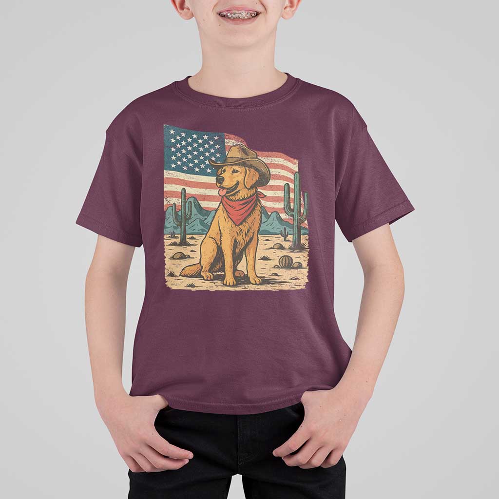 Patriotic Cowboy Dog T Shirt For Kid American Flag Western Country - Wonder Print Shop
