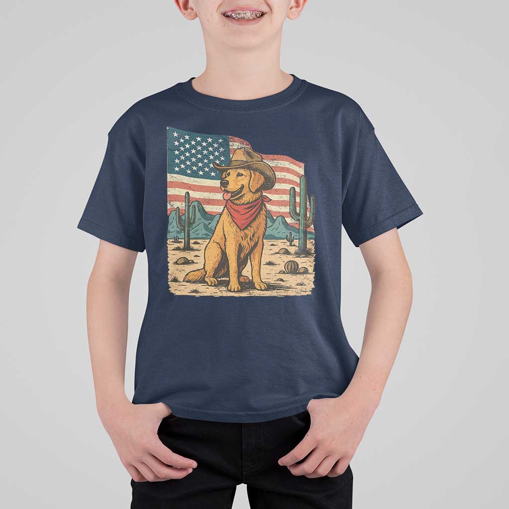 Patriotic Cowboy Dog T Shirt For Kid American Flag Western Country - Wonder Print Shop