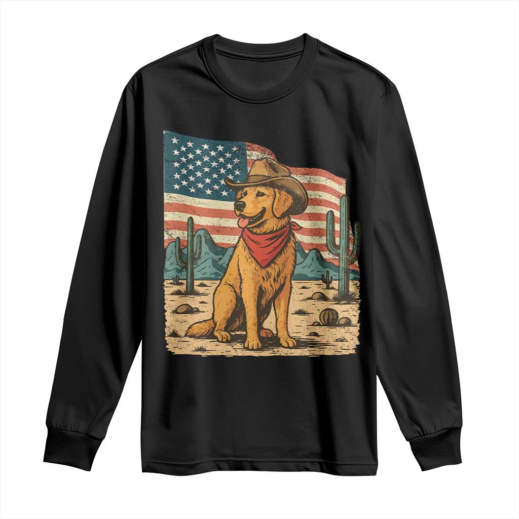 Patriotic Cowboy Dog Long Sleeve Shirt American Flag Western Country - Wonder Print Shop