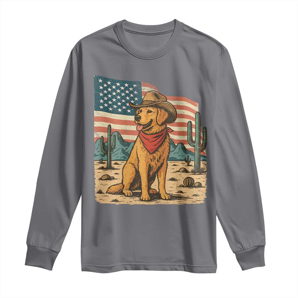 Patriotic Cowboy Dog Long Sleeve Shirt American Flag Western Country - Wonder Print Shop