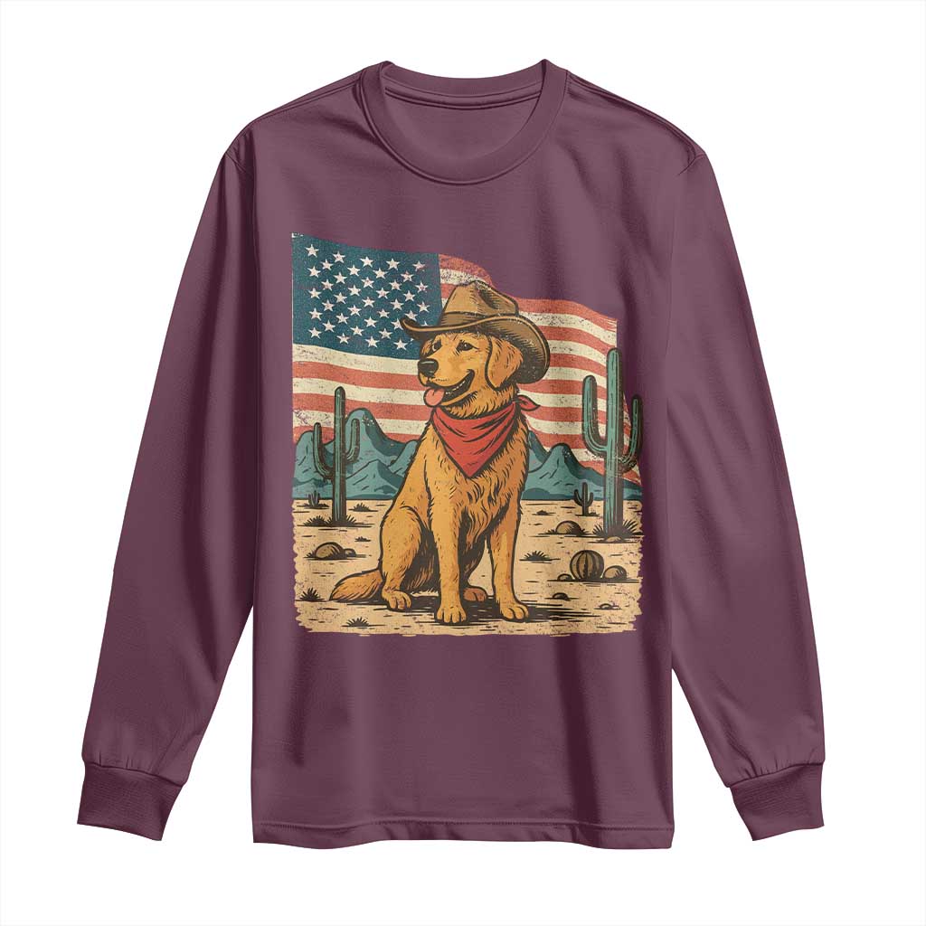 Patriotic Cowboy Dog Long Sleeve Shirt American Flag Western Country - Wonder Print Shop