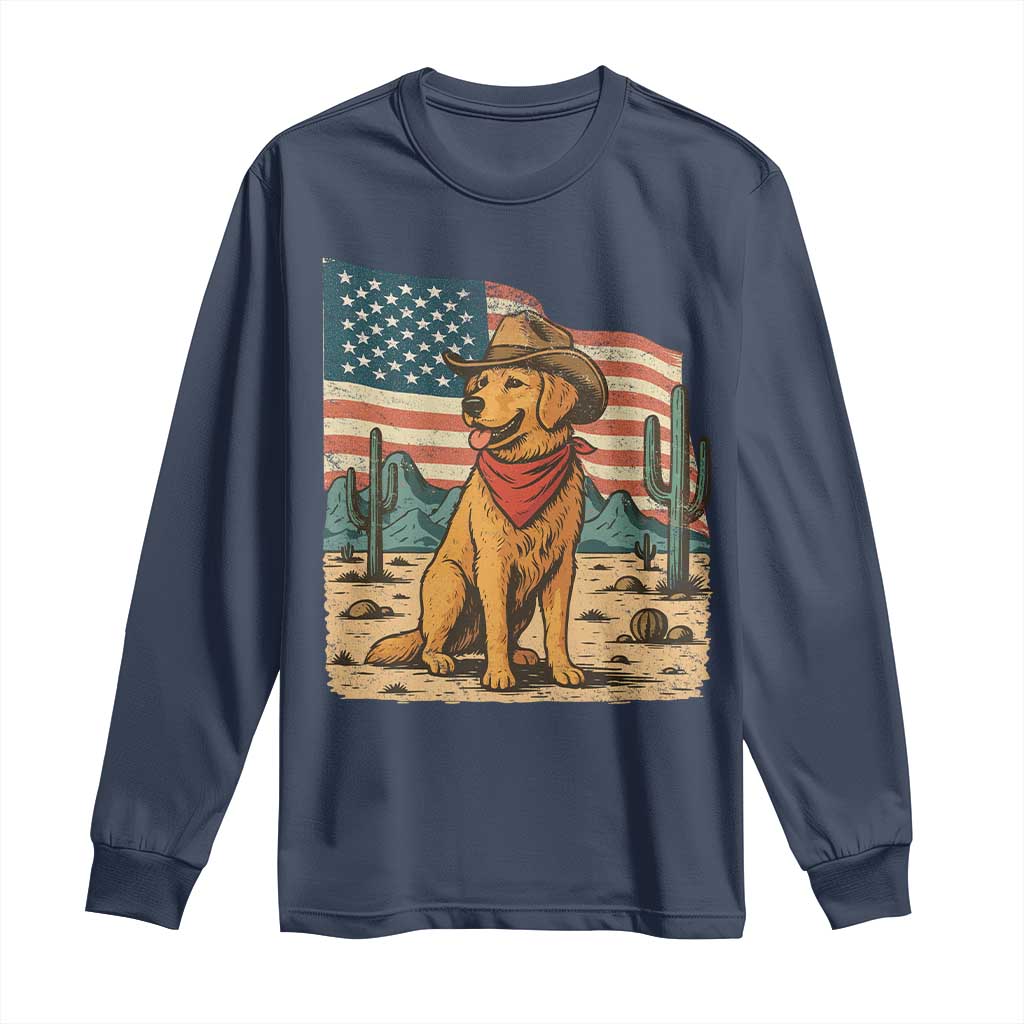Patriotic Cowboy Dog Long Sleeve Shirt American Flag Western Country - Wonder Print Shop