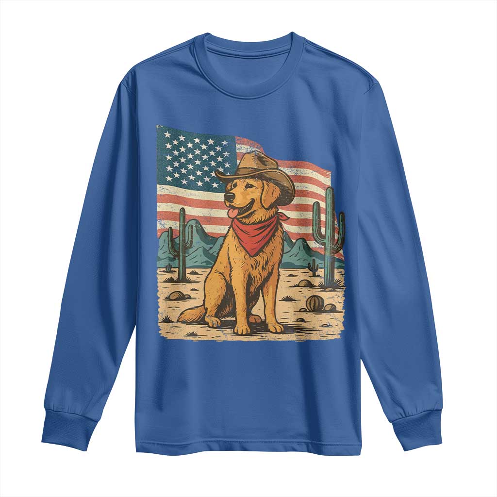 Patriotic Cowboy Dog Long Sleeve Shirt American Flag Western Country - Wonder Print Shop