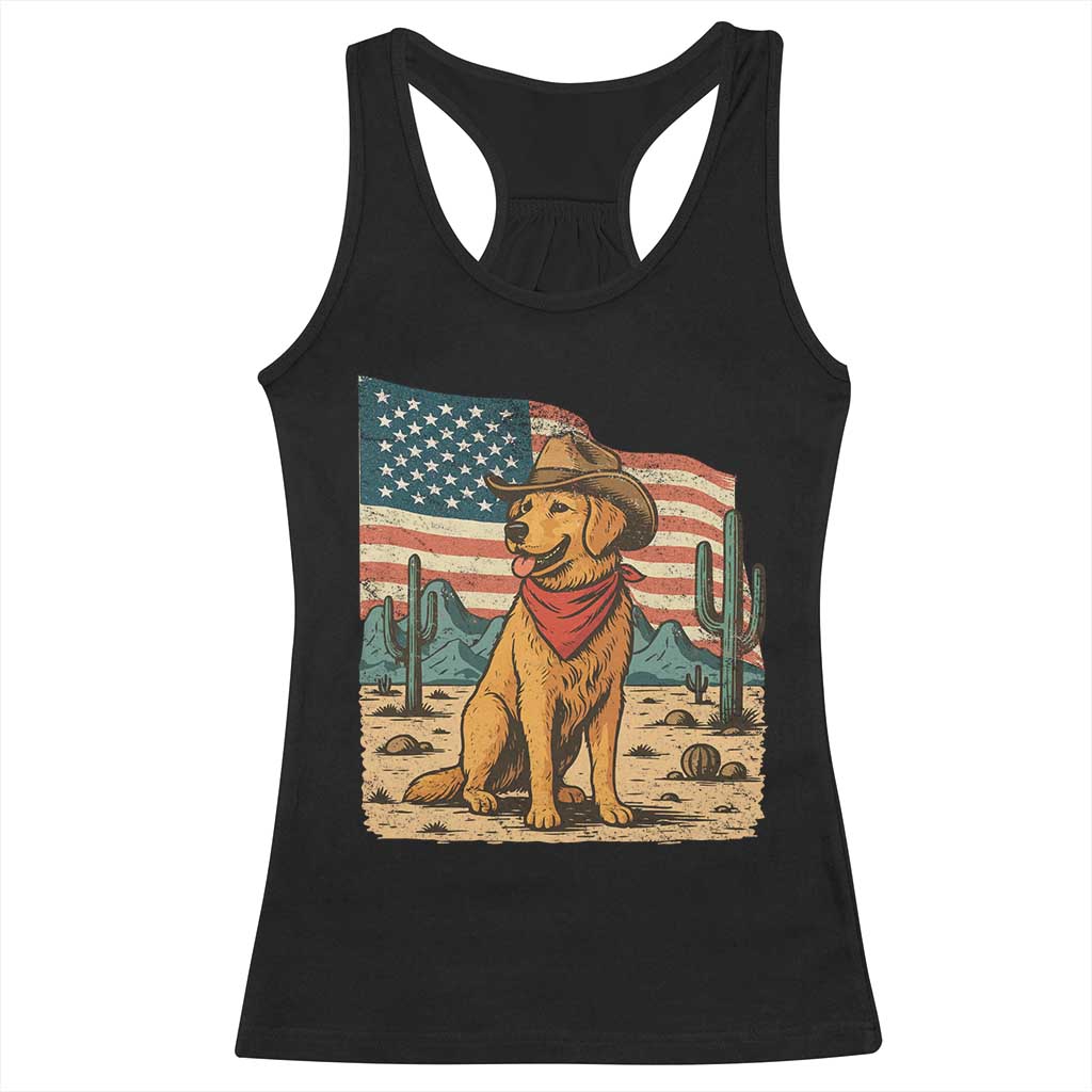 Patriotic Cowboy Dog Racerback Tank Top American Flag Western Country - Wonder Print Shop