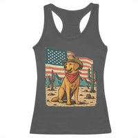 Patriotic Cowboy Dog Racerback Tank Top American Flag Western Country - Wonder Print Shop