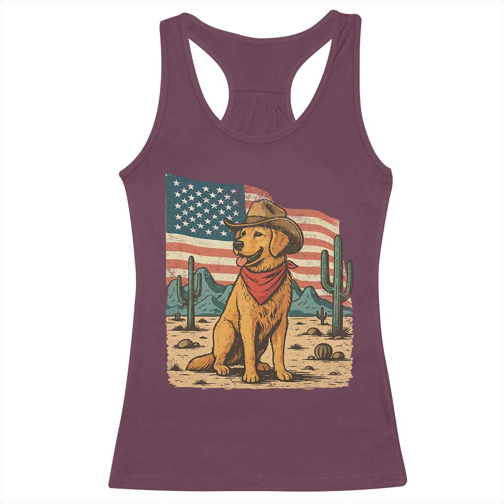Patriotic Cowboy Dog Racerback Tank Top American Flag Western Country - Wonder Print Shop