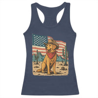 Patriotic Cowboy Dog Racerback Tank Top American Flag Western Country - Wonder Print Shop