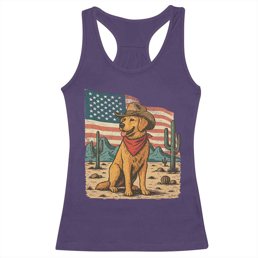Patriotic Cowboy Dog Racerback Tank Top American Flag Western Country - Wonder Print Shop