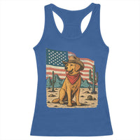 Patriotic Cowboy Dog Racerback Tank Top American Flag Western Country - Wonder Print Shop