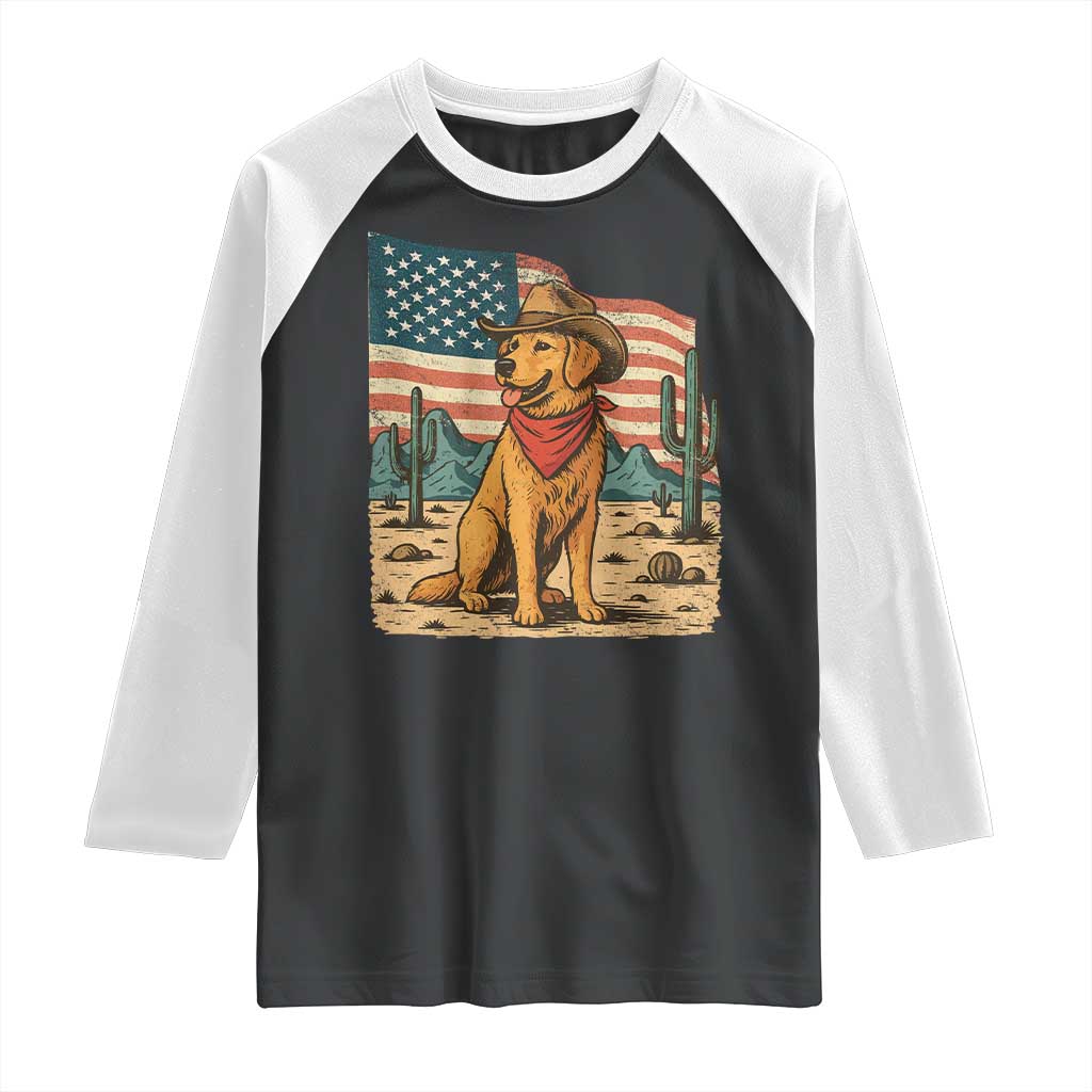 Patriotic Cowboy Dog Raglan Shirt American Flag Western Country - Wonder Print Shop