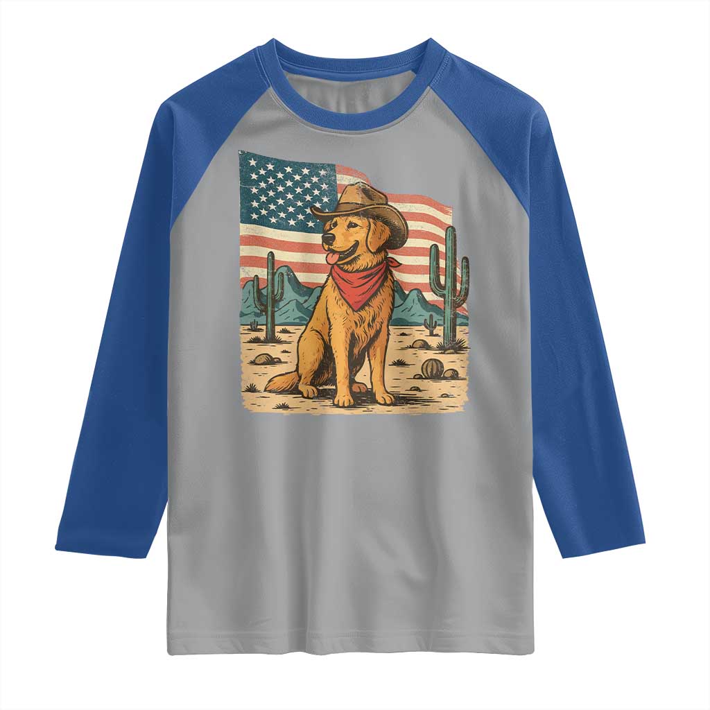 Patriotic Cowboy Dog Raglan Shirt American Flag Western Country - Wonder Print Shop