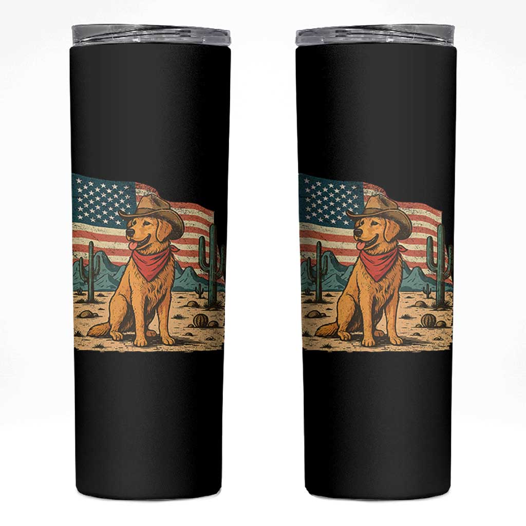 Patriotic Cowboy Dog Skinny Tumbler American Flag Western Country